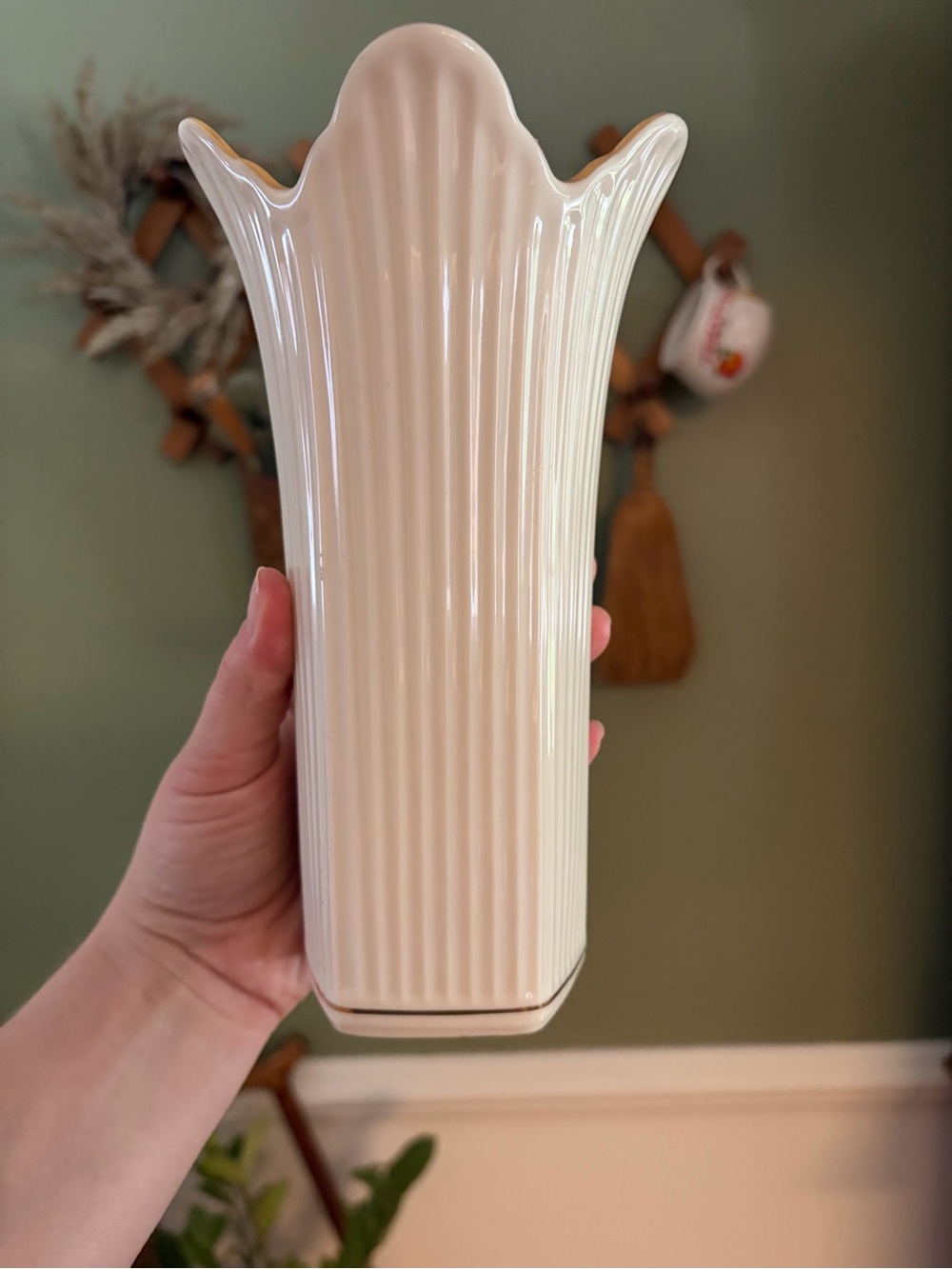 Neutral Cream Ceramic Fluted Vase - Lenox